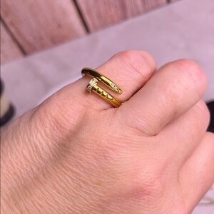 Gold Nail Design Ring with Diamond Accents Size 6